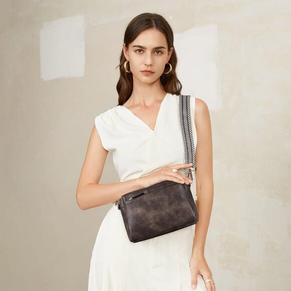 Small Vegan Leather Crossbody Purse for Women Multi Pocket Shoulder Bag - Picture 2 of 7